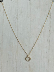 Rhinestone Studded Hollow Clover Necklace - Gold