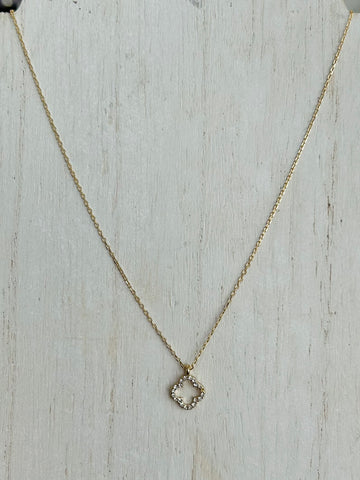 Rhinestone Studded Hollow Clover Necklace - Gold