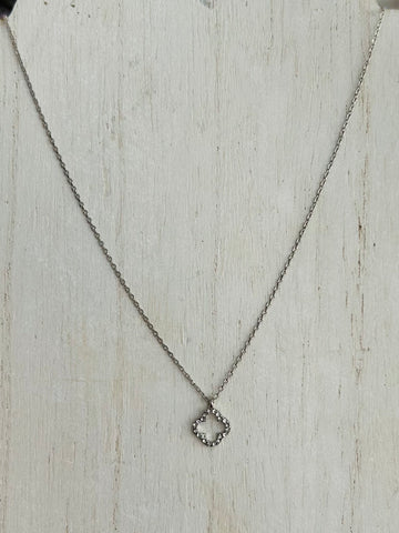 Rhinestone Studded Hollow Clover Necklace - Silver