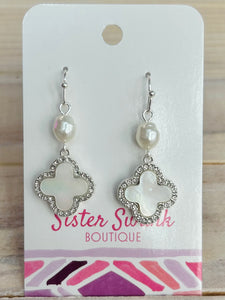 Pearlescent Clover Dangle Earrings - Silver