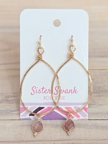 Stone Drop Earrings - Pink