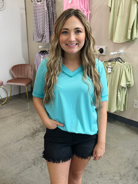 Everyday Casual Ribbed Top - Mint