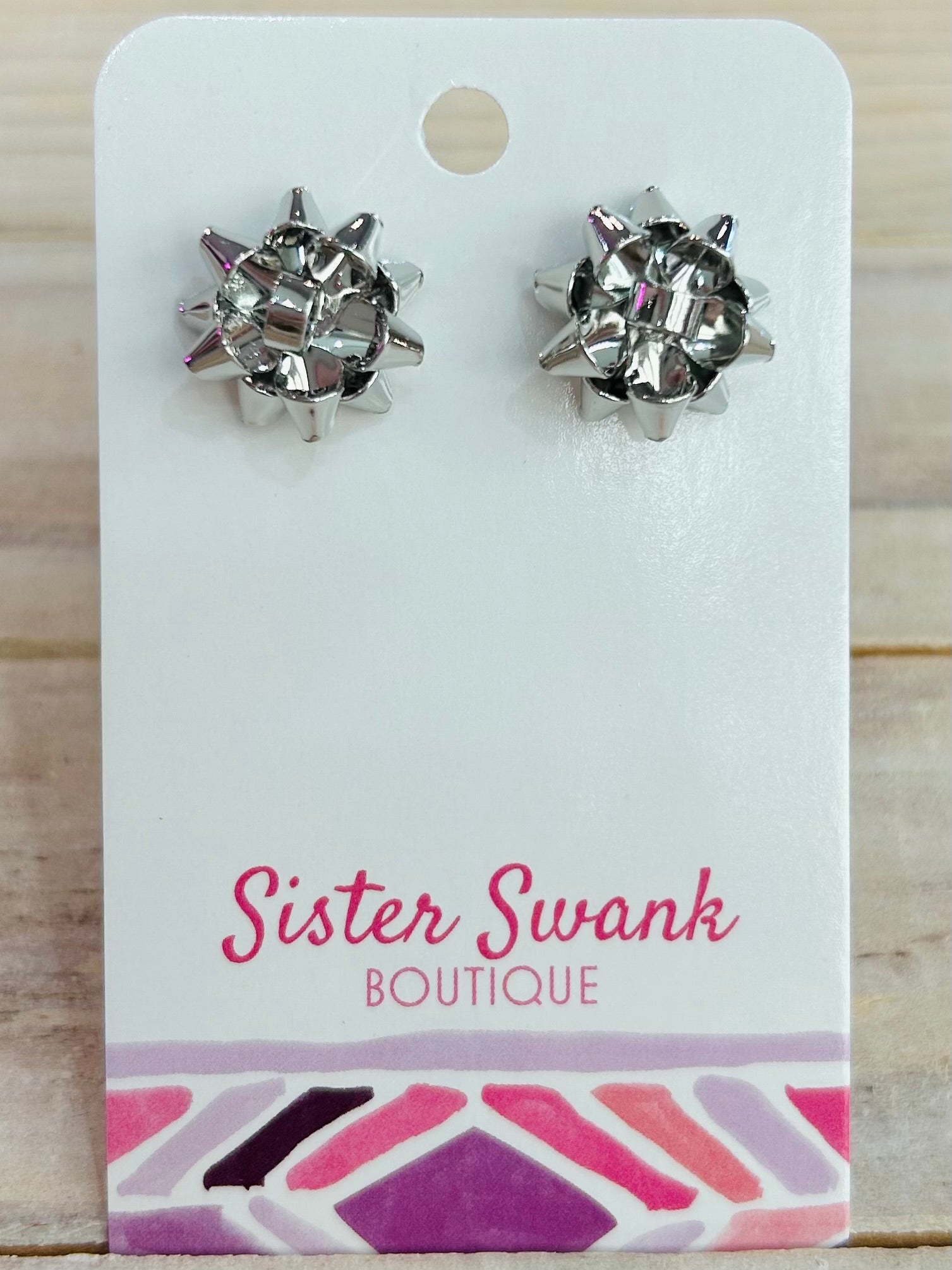 Metal Christmas Bow Stud Earrings