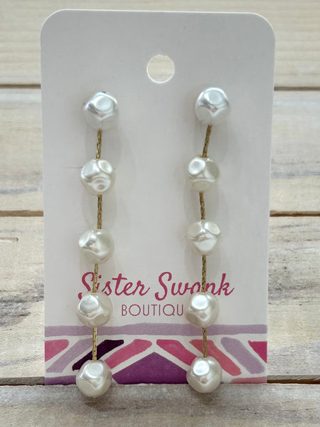 Pearl Beaded Chain Link Earrings - Gold