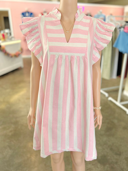 Seaside Stroll Striped Dress - Pink
