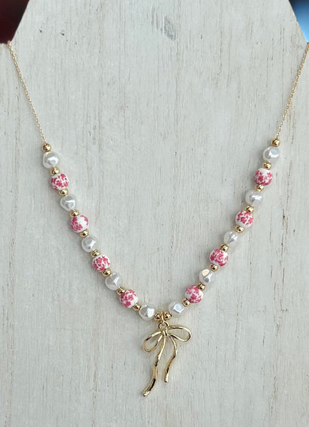 Blushing Bow Necklace - Pink