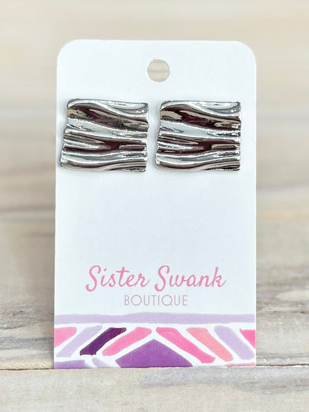 Ribbed Wave Studs - Silver