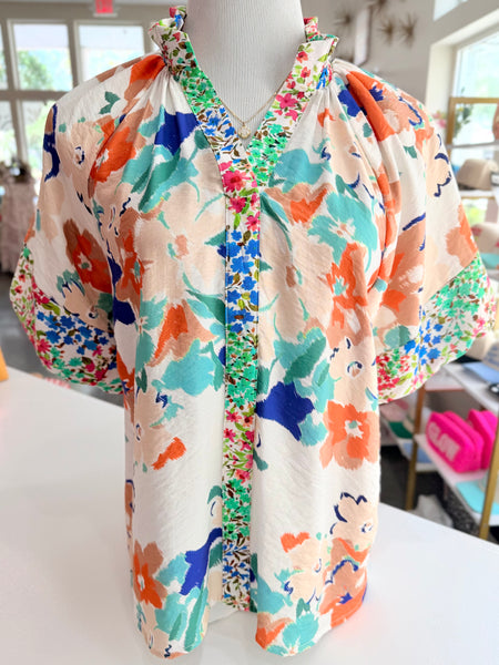 Pretty Please Blouse - Teal Mix