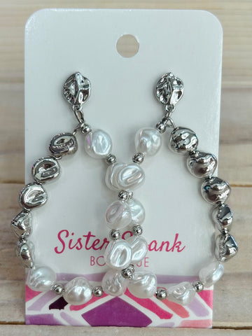 Pearl Beaded Teardrop Earrings - Silver