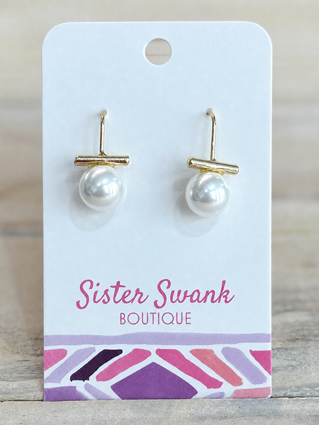 Golden Pearl Bar Earrings