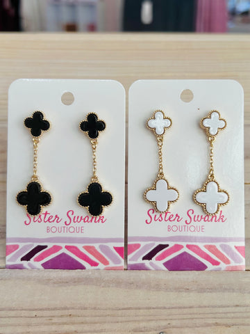 Chain Linked Clovers Post Drop Earrings