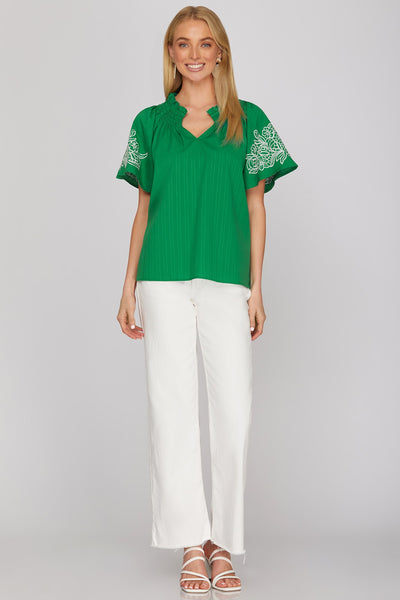Sweet Carolina Embroidered Top - Green