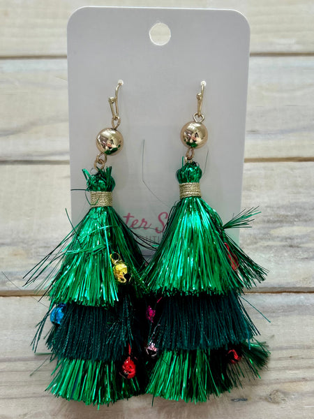 Christmas Tassel Layered Dangle Earrings - Green