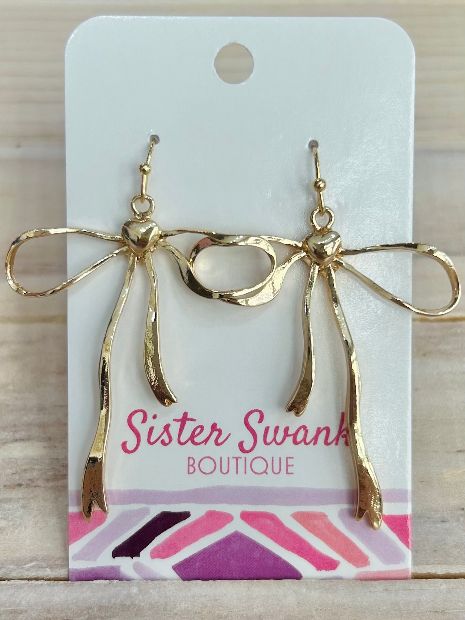 Metal Bow Drop Earrings - Gold