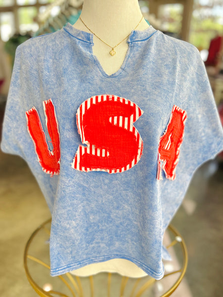 Coastal USA Washed Top - Blue