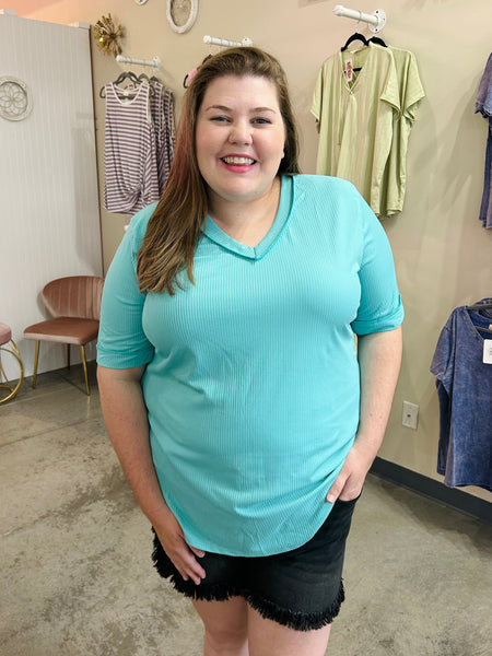 Everyday Casual Ribbed Top - Mint