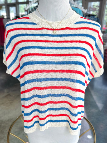 Red White & Striped Sweater Top