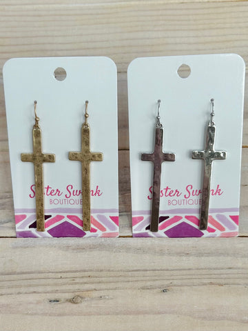 Thin Metal Cross Dangle Earrings