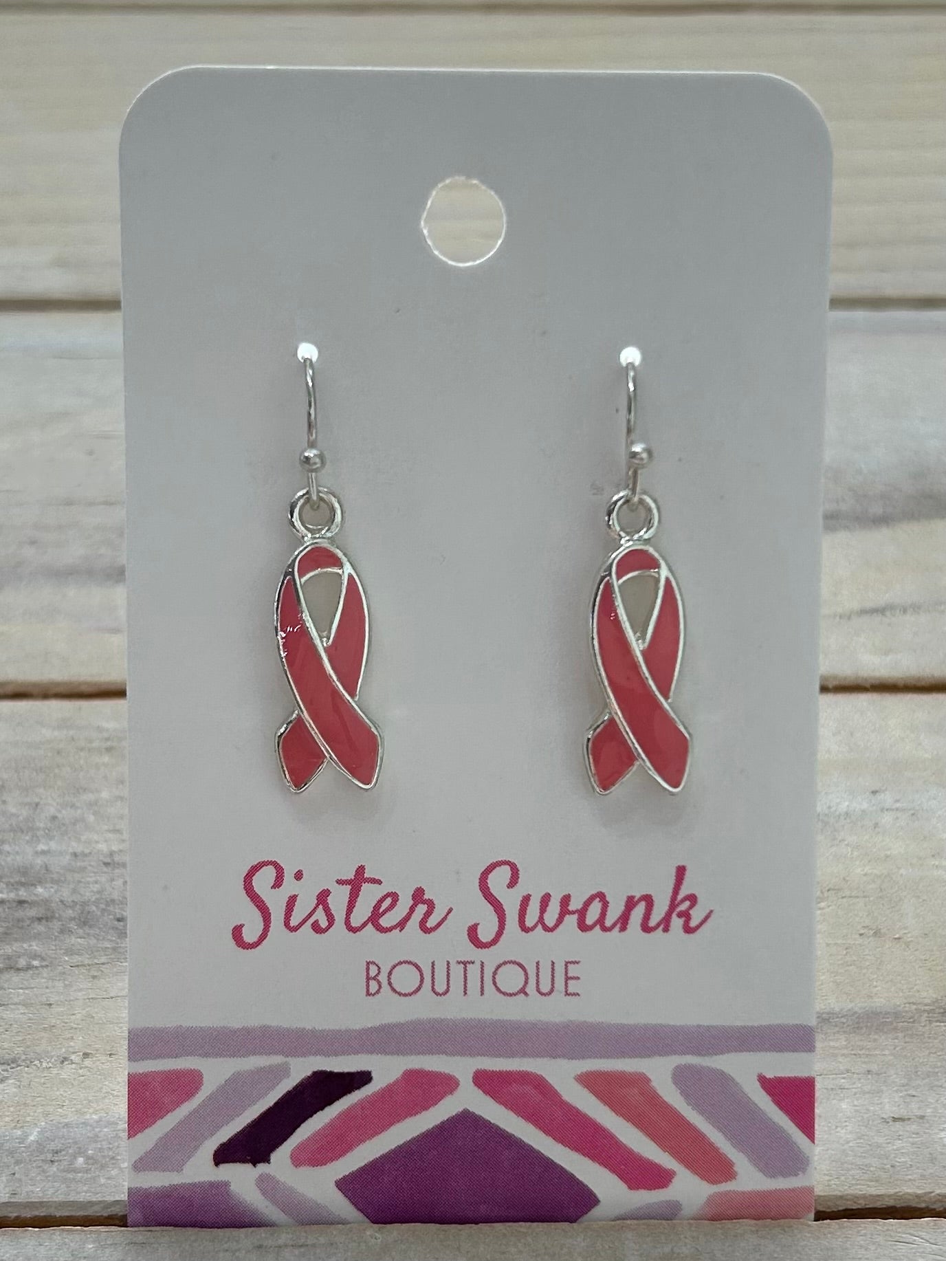Breast Cancer Ribbon Drop Earrings