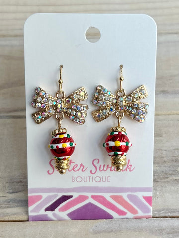 Christmas Ornament Dangle Earrings - Red