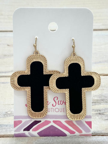 Golden Grace Cross Earrings - Black