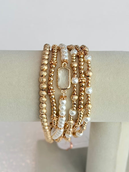 Mixed Pearl Bracelet Set - Gold
