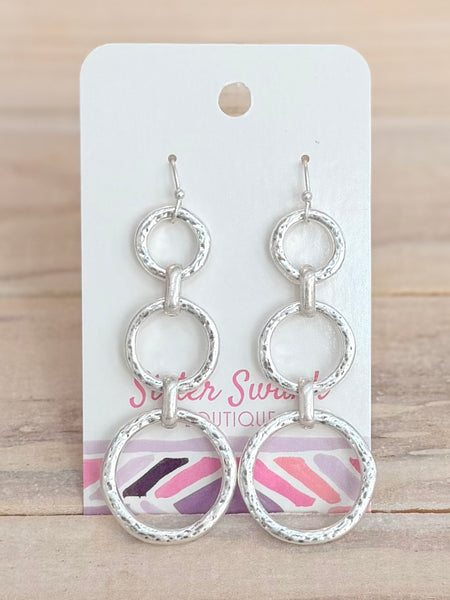 Hammered Link Hoop Earrings - Silver