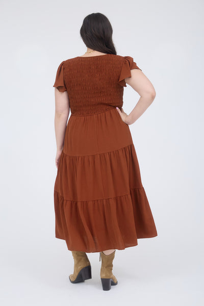 Flirty Flutter Dress - Rust