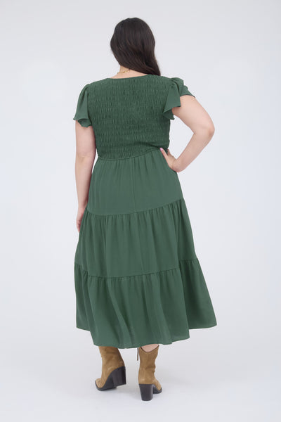 Flirty Flutter Dress - Pine