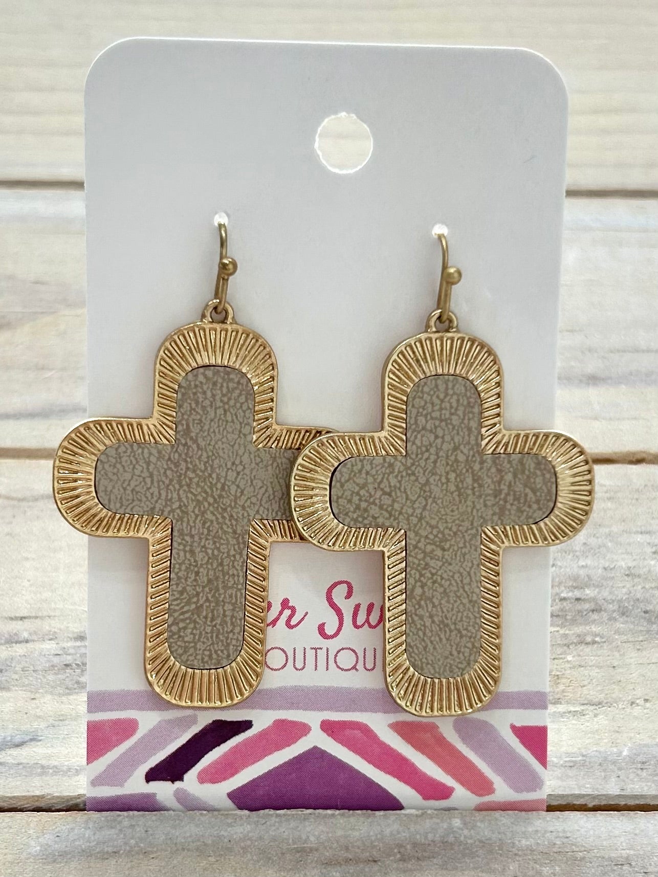 Golden Grace Cross Earrings - Ivory