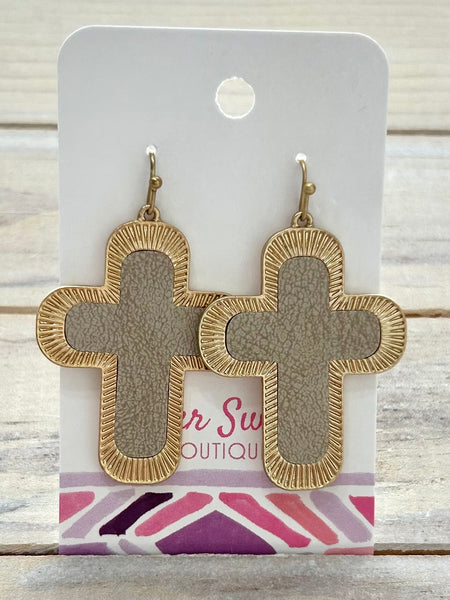 Golden Grace Cross Earrings - Ivory