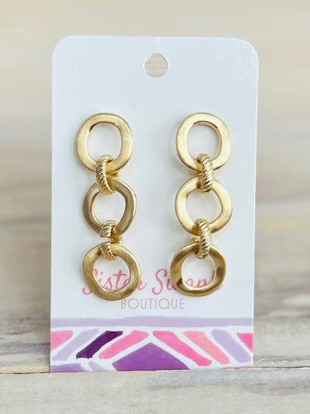 Linked Circle Drop Earrings - Gold