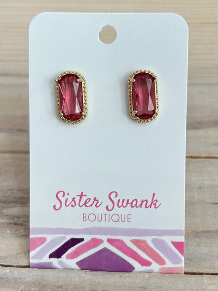 Glass Crystal Post Earrings - Rose