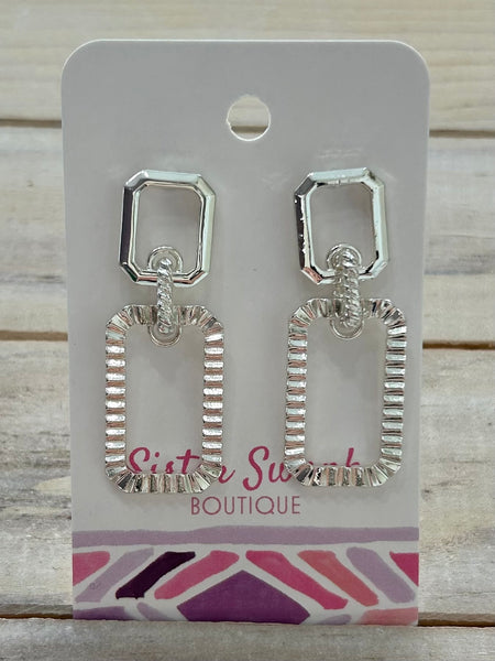Modern Link Drop Earrings - Silver