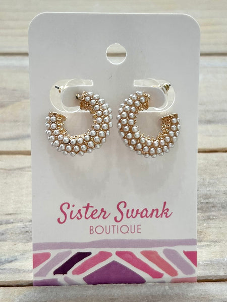 Pearl Studded Huggie Hoops