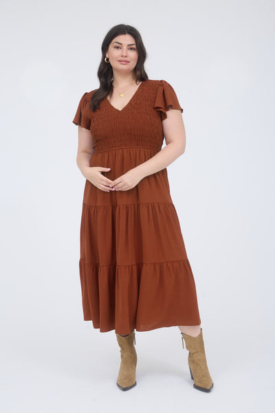 Flirty Flutter Dress - Rust