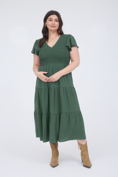 Flirty Flutter Dress - Pine
