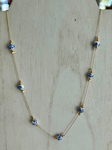 Chain Necklace with Vintage Inspired Blue Beads
