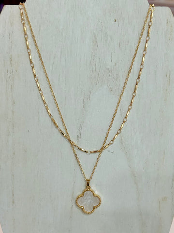 Layered Necklace Featuring Clover Station - Gold