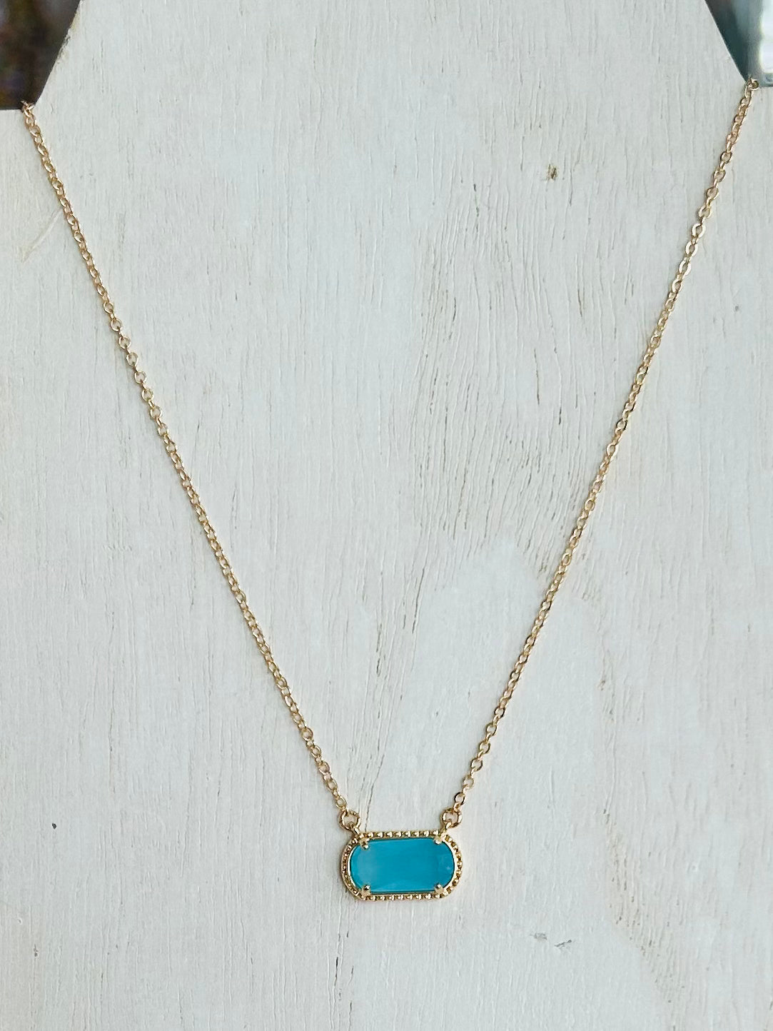 Glass Crystal Pendant Necklace - Turquoise