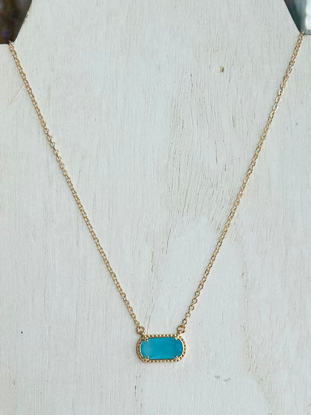 Glass Crystal Pendant Necklace - Turquoise