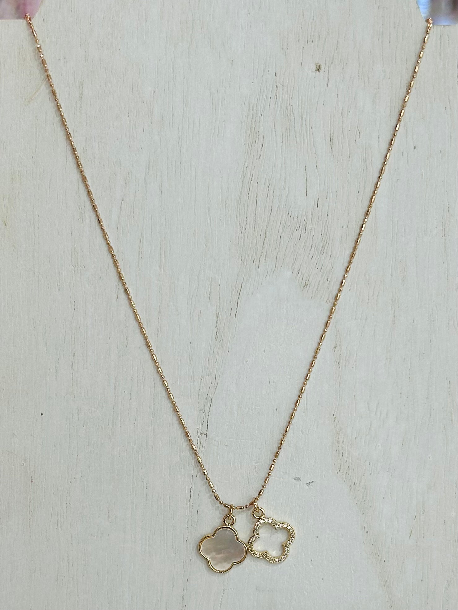 Dainty Necklace Featuring Clover Pendants - Gold