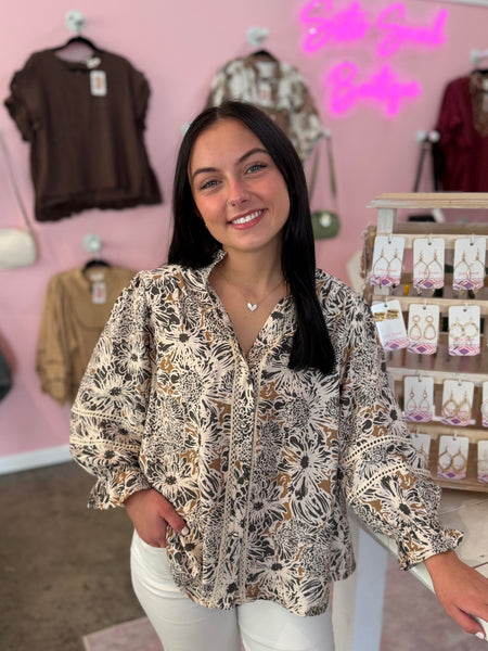 Bloom & Lace Blouse - Taupe