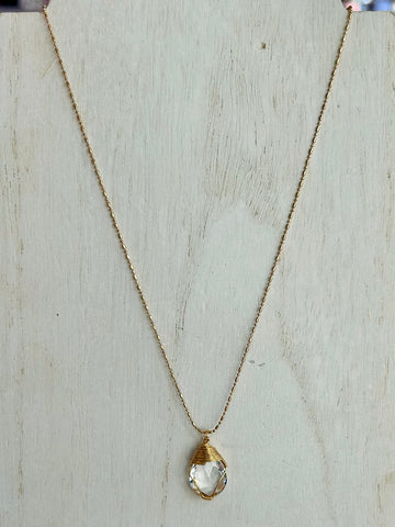 Wire Wrapped Crystal Pendant Necklace - Clear