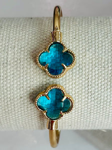 Metal Cuff Clover Bracelet - Blue