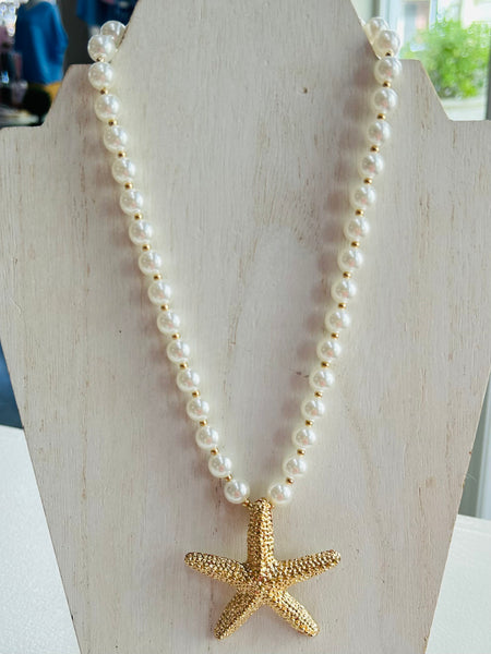 Pearl Beaded Starfish Necklace