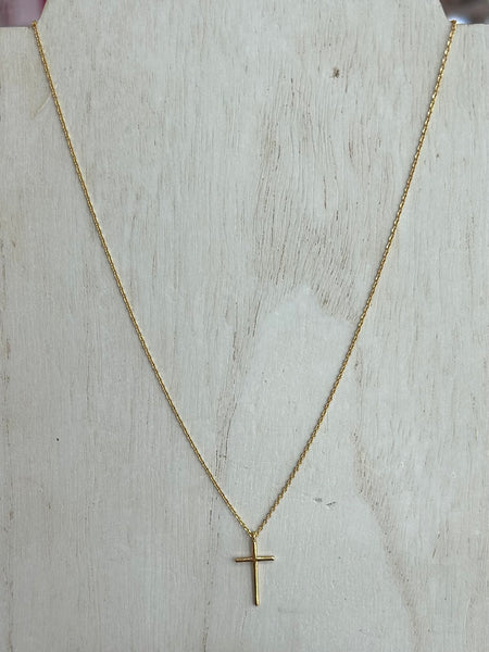 Cross Pendant Chain Linked Necklace - Gold