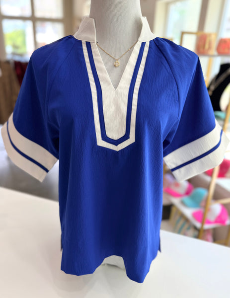 Sweet Contrast Blouse - Royal Blue