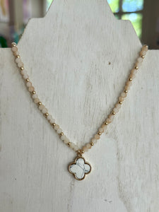 Beaded Stone Necklace With Clover Charm