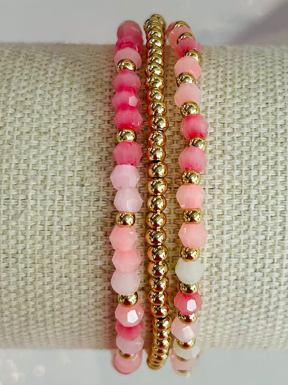 Shimmer Beaded Bracelet Set - Pink